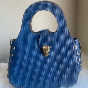 Elegant Blue Woven Handbag